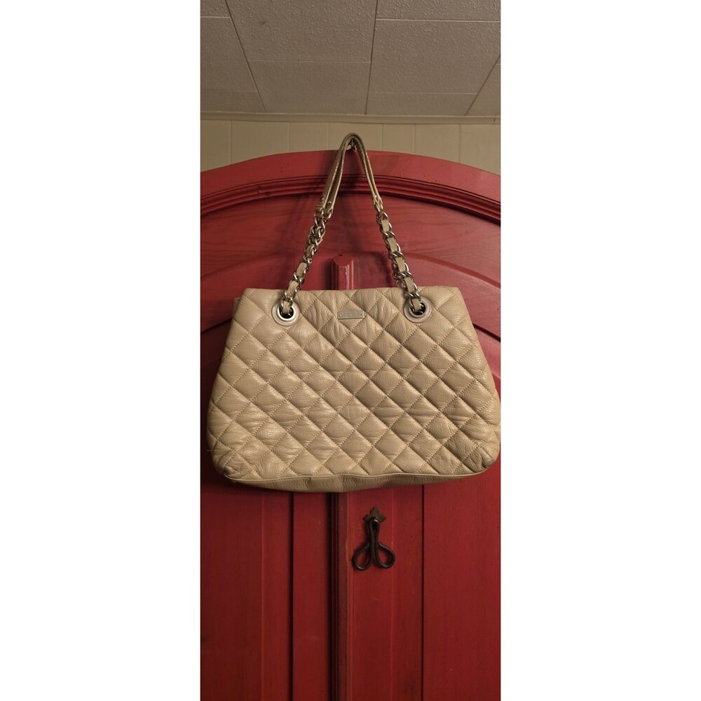 Kate Spade Gold Coast Maryanne Quilted Leather Tote Shoulder Bag Beige Cashew